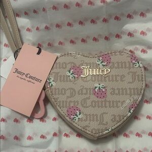 Juicy Couture Heart-Shaped Beige and Pink Wristlet